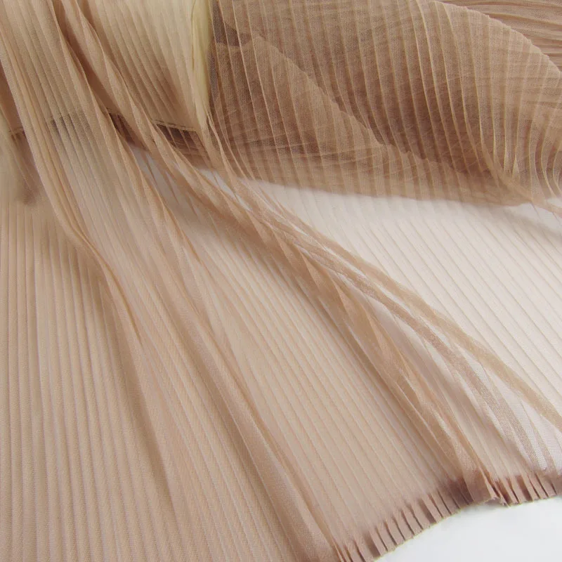 5Metres 158cm Width Khaki Tulle Mesh Pleated Fabric Transparent Hard Wrinkle Crimped Net Gauze Fabric For Dancing Skirt