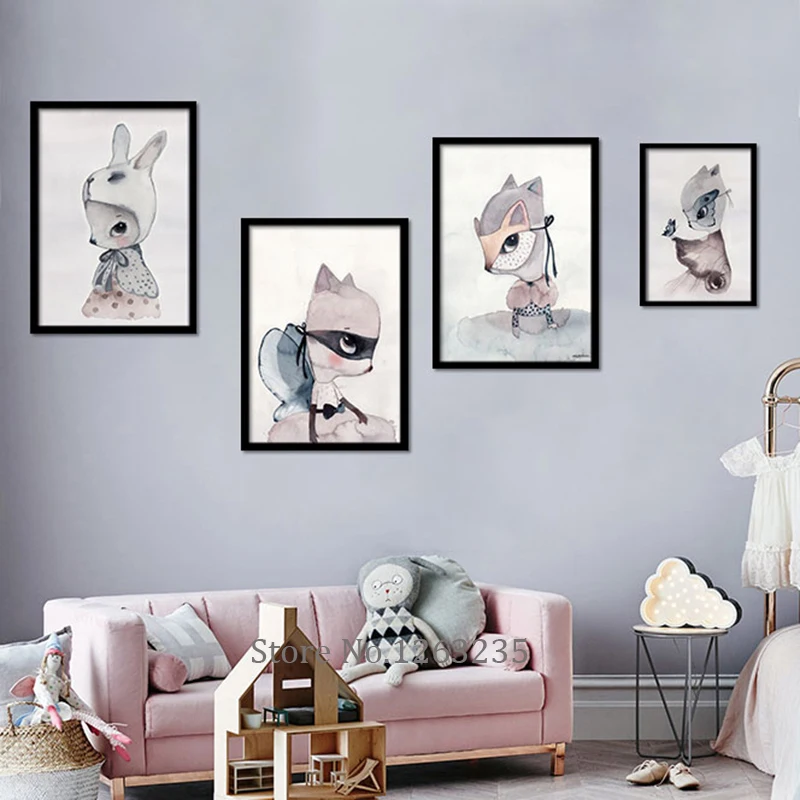 

Nordic Girl Wall Art Canvas Painting Cartoon Rabbit Art Print Posters And Prints Wall Prints Nursery Cuadros Poster Unframed