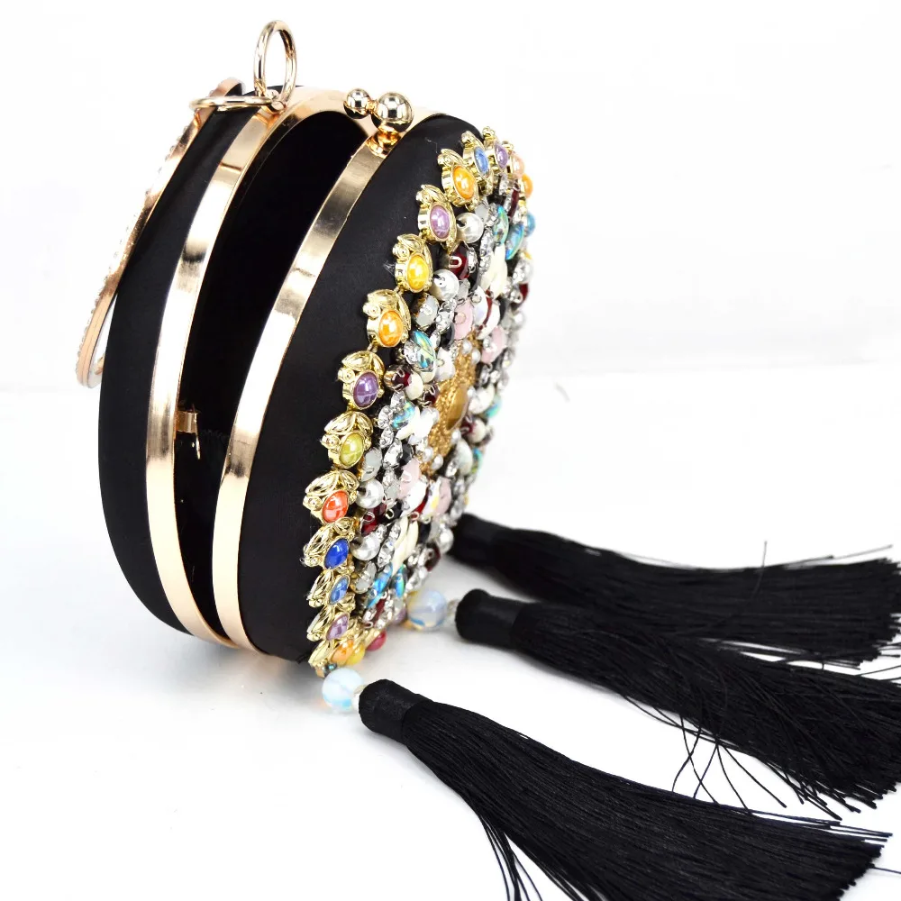 Fashion Round Luxury Bead Clutch Evening Bag tassel Wristlets bag Pink White Clutch Party Purse Wedding banquet Bag