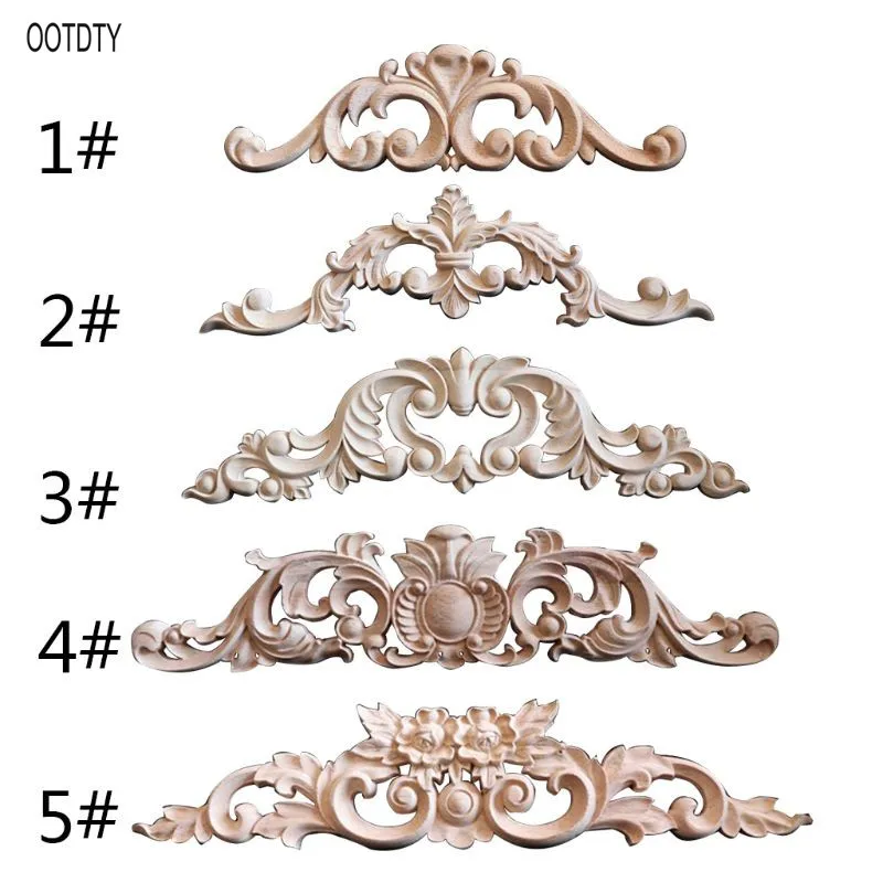 

Woodcarving Decal Corner Frame Appliques Furniture Wooden Carved Decoration Retro Figurines Craft For Closet Doors