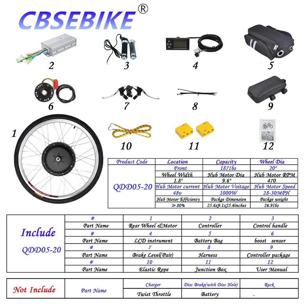 CBSEBIKE Ebike рама комплект Электрический велосипед 20 дюймов переднее колесо комплект высокоскоростное преобразование QDA06-20 - Цвет: 20inch 48v1000w QDD5