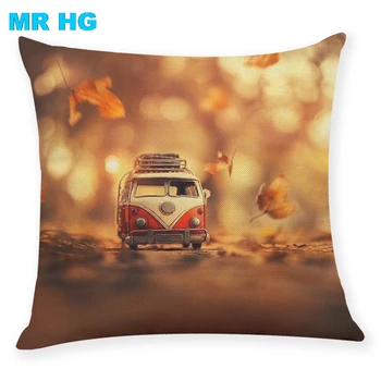 

Pillowcase 45x45 Gift Mini Bus Car painting linen Home Decoration One side printing Office cushion pillow Cover Cojines