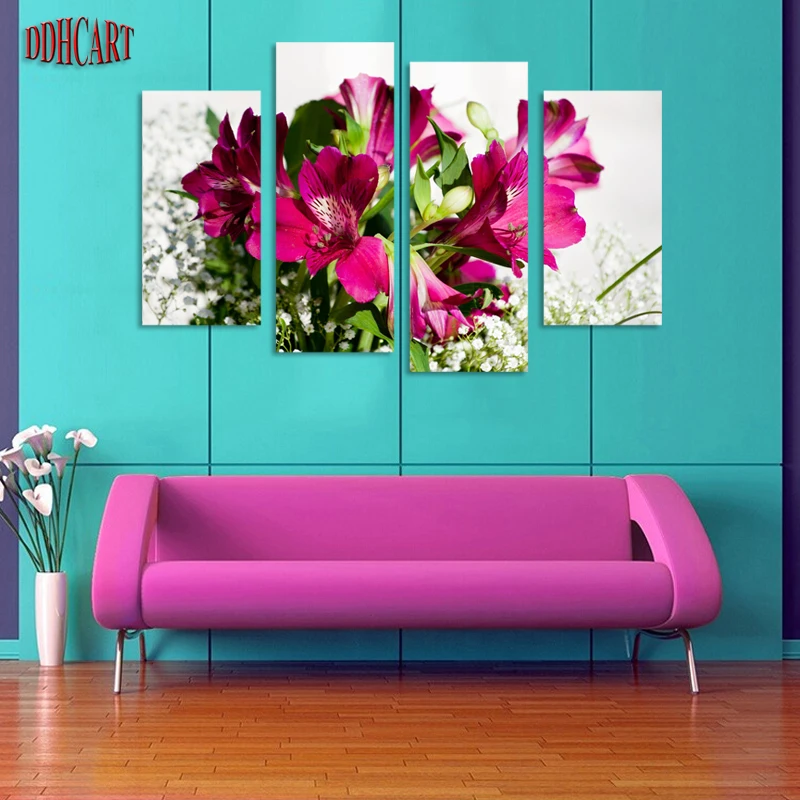 4 Piece 100 High Quality Best Selling Flowers Home Wall Decoration Modern Oil Painting on
