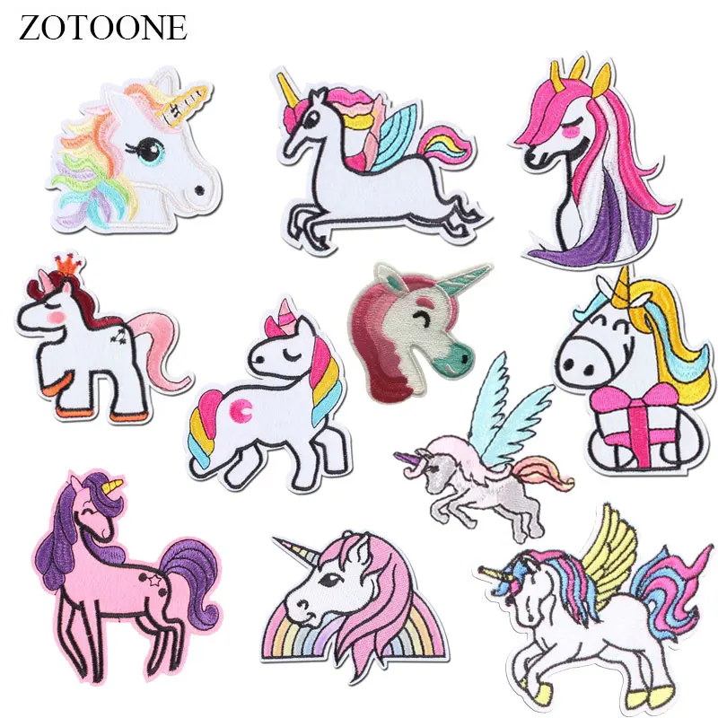 

ZOTOONE Unicorn Patches Colorful Stickers Diy Iron on Clothes Heat Transfer Applique Embroidered Applications Cloth Fabric G