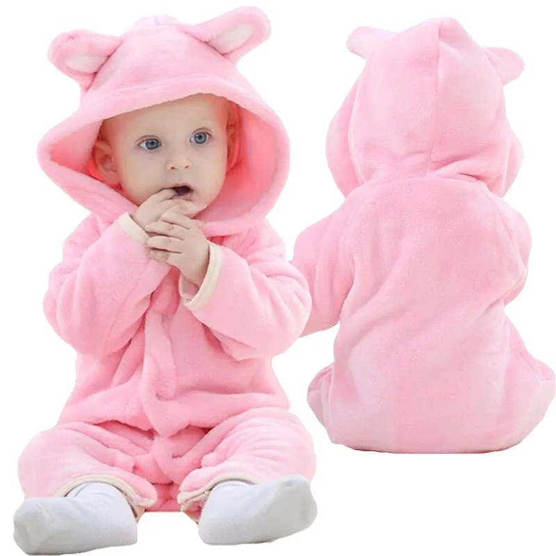 Utoimkio Toddler Baby Girl Boy Fleece Lined Jumpsuits Infant Bear Ear Zipper Up Snowsuit Newborn Hooded Romper Winter Warm Coat Outwear Winter Clothes