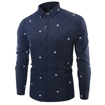 

Formal Business casual Fashion Slim Fit Mens Long Sleeve Shirts Collar Mushroom Print all-match Autumn Dress Large Size 4XL