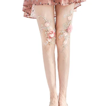 

New Style Women Hollow Fishnet Embroidery Flowers Pantyhose Summer Ladies Transparent Floral Mesh Tights collant resille