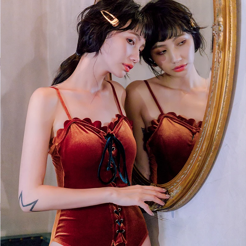 

2019 Swimsuit Women New Sexy Dew Back Triangle Connected Two Pieces Set Slimming Thin Belt Skirt Vocation Hot Springs