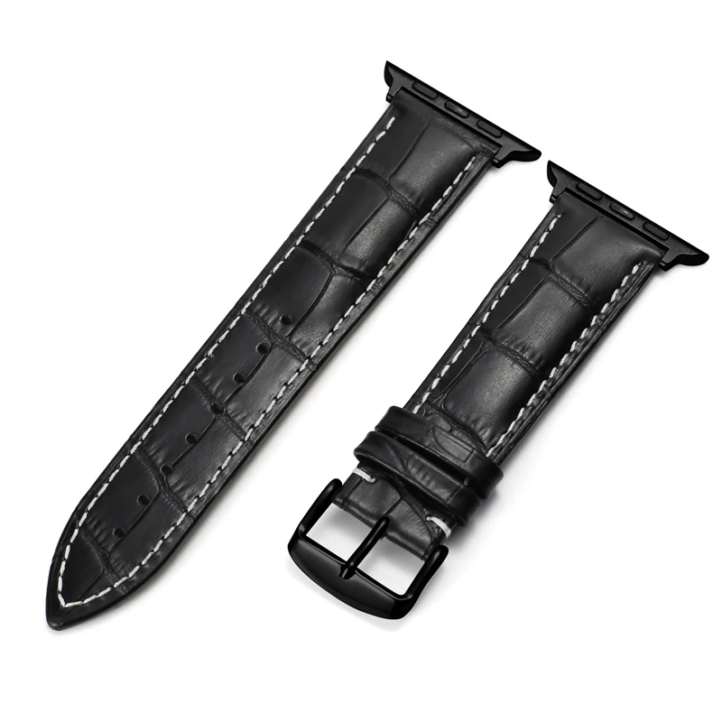 Carouse Watch Accessories Calf Genuine Leather Strap For Apple Watch Band 42mm 38mm Series 4/3/2/1 iWatch 44mm 40mm Watchband - Цвет ремешка: Black-White