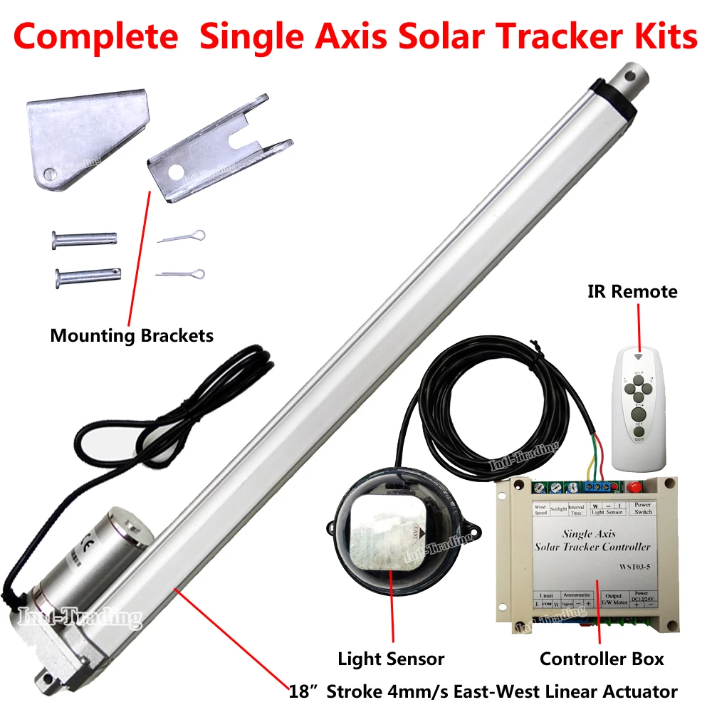 DC 12V SingleAxis Solar Tracking Tracker &18" Stroke Linear Actuator