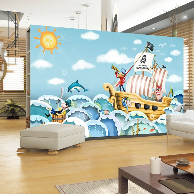 

beibehang 3d three-dimensional mural World theme room Corsair Marine fish swimming children's room background papel de parede