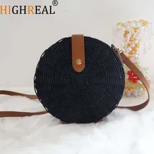 Straw Bags Circle Rattan Bag Bali Women Round Beach Bag Small Boho Handbags Summer 2019 Luxury Brand Fashion Black Natural