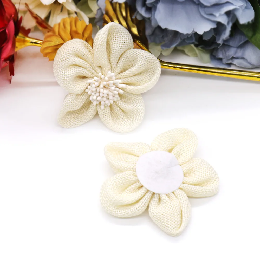 

50Pcs Natural Jute Burlap Hessian Linen Artificial Flower Handmade Vintage Wedding Chrismas DIY Accessories Rustic Wedding Decor