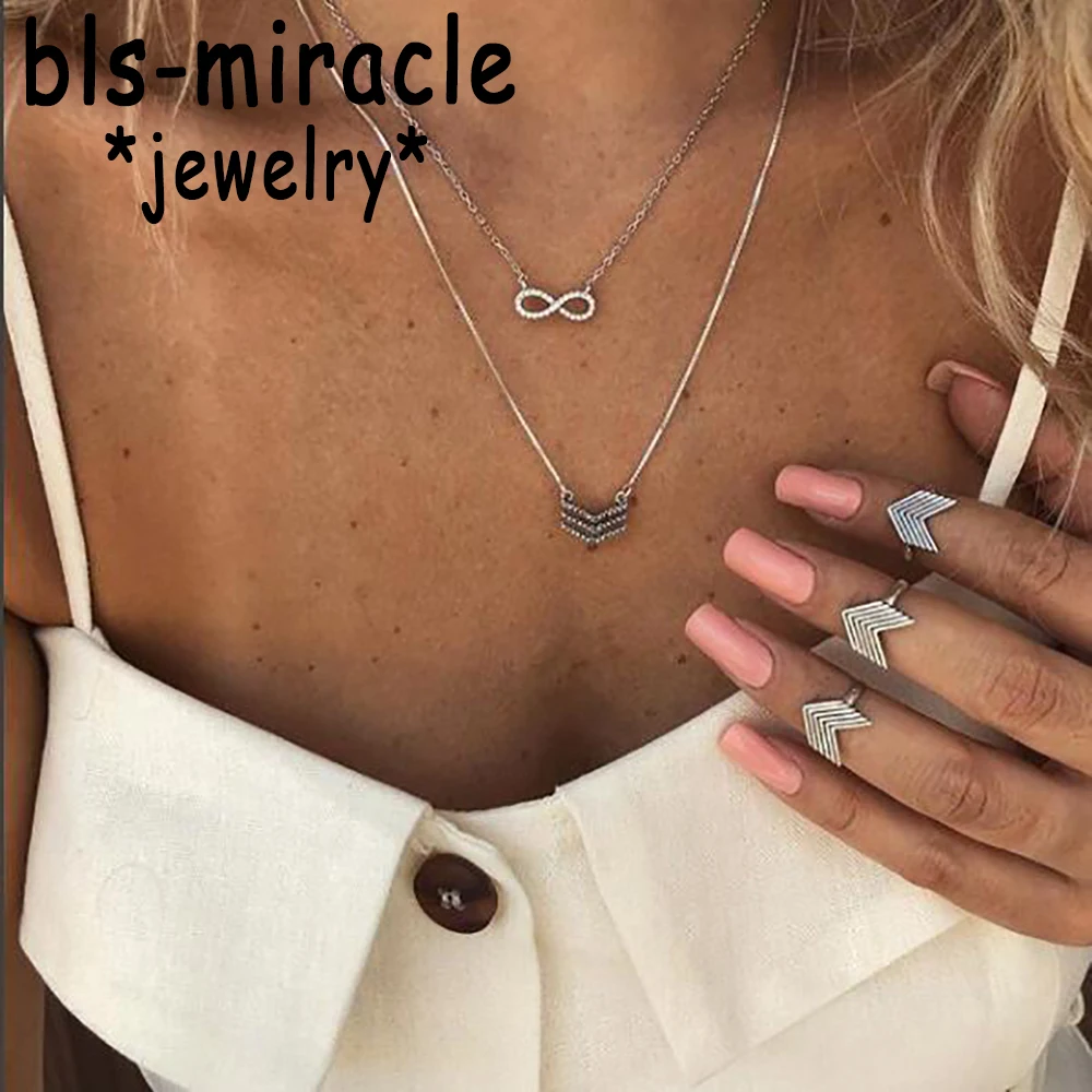 

2018 New Bohemian 8 Word V Pendant Double layer Necklaces For Women Crystal Choker Necklace Statement Jewelry Drop shipping 95