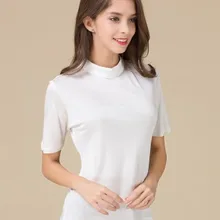 В Весенняя Новинка Шелковый Половина Высокий воротник футболки женские бесшовные вязать рукав снизу свитер