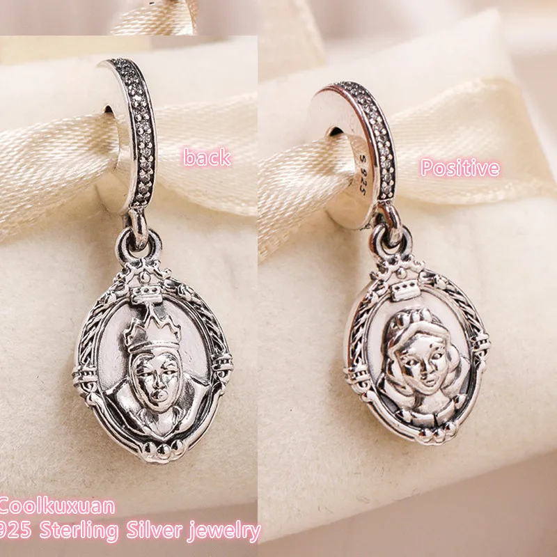 

2018 Autumn 100% 925 Sterling Silver Evil Queens Magic Mirror Dangle Charm, Clear CZ beads Fit Original Pandora Charms Bracelet