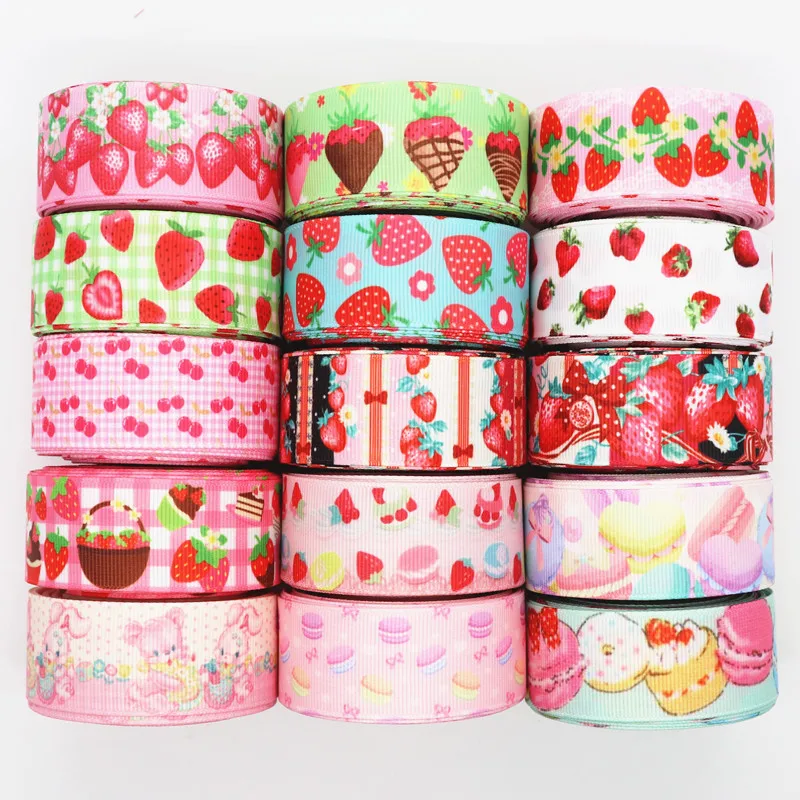 10 ярдов Grosgrain лента клубника торт печатная 1 &quot25 мм пробки для бутылок DIY ремесла