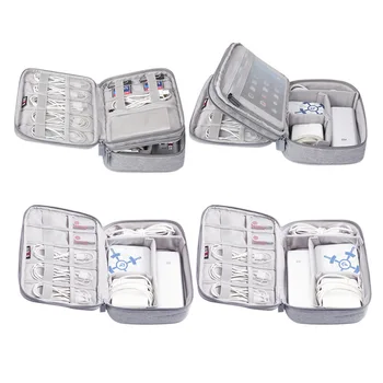 

1PC Travel Digital Storage Bags Gray Cable Organizer Bag 1 Layer 2 Layer USB Charger Cosmetic Pouch Earphone Power Cable Case