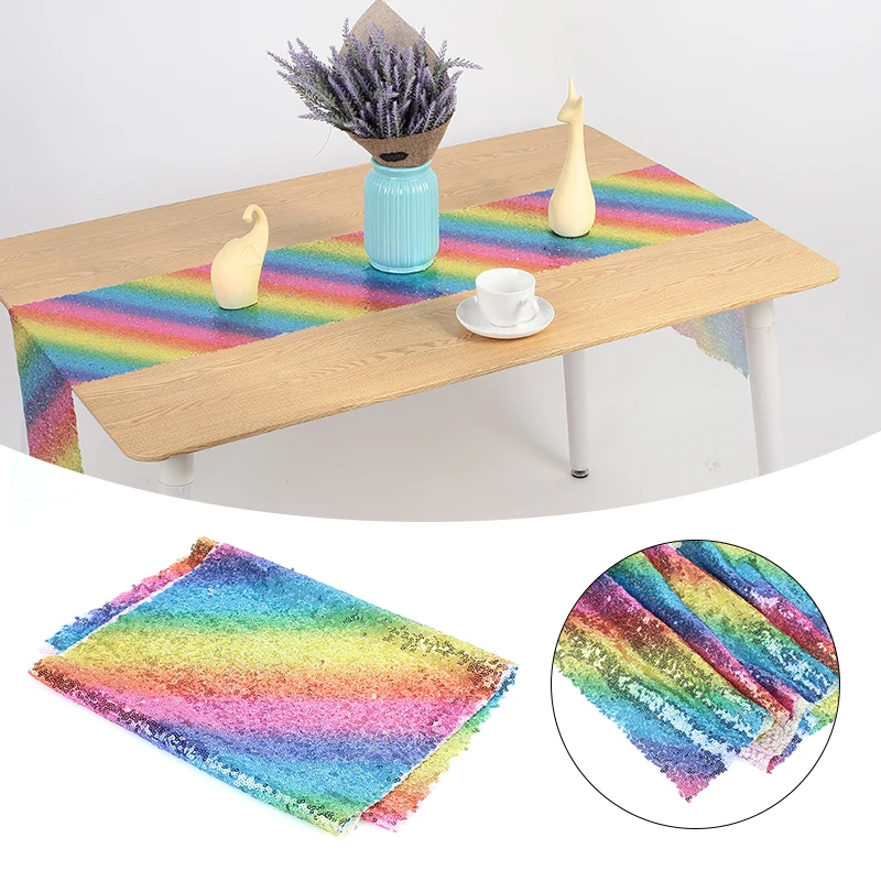 

Table Cover Rainbow Sequin Table Runner Novel Polyester Fiber Decorate Bling Glittering Kitchen Wedding Decoration Drop shipping