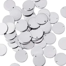 100 шт 15 мм 304 Нержавеющая сталь плоские круглые подвески Металлические Пустые штамповочные бирки для ювелирных изделий гладкая поверхность отверстие: 1 мм