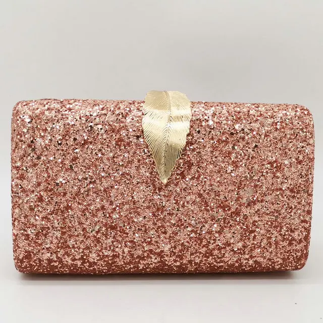 Бутик De FGG розовый блеск для женщин клатчи вечерние сумки застежка в виде листа Дамская мода цепи плеча Crossbody дамские сумочки и кошельки - Цвет: Champagne Bag
