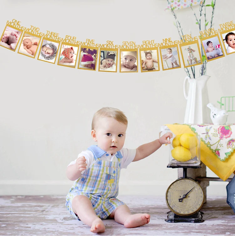 HUIRAN золото серебро 12 месяцев фото плакат фото украшение стены фоторамка с днем рождения Декор Дети душ принадлежности