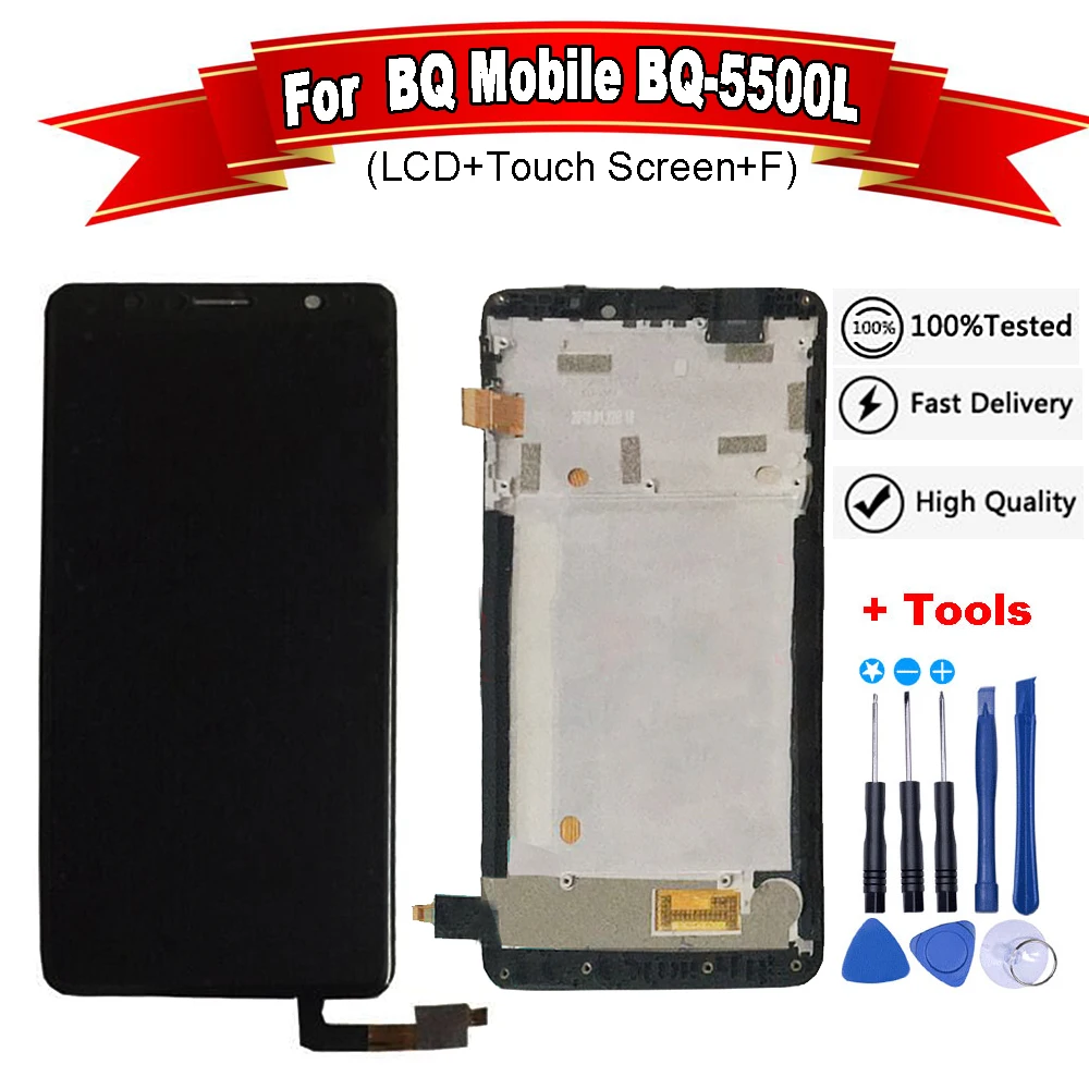 Для BQ Mobile 5500L ЖК дисплей с сенсорным экраном дигитайзер Переднее стекло наклейкой