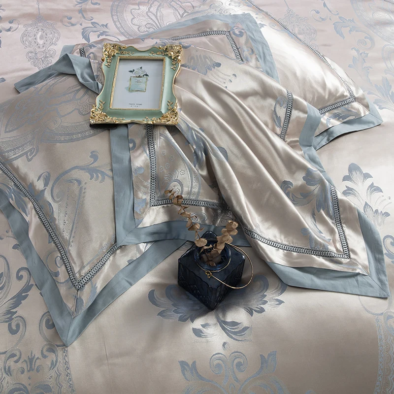Модный Европейский роскошный сатиновый Шелковый жаккардовый пододеяльник, набор постельного белья, белое золото, queen King size, простыня, простыня, набор