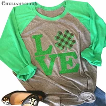 Футболки на День Святого Патрика, женская футболка с надписью Lucky Four-Leave Clover Love, Сетчатая футболка с рукавом реглан, бейсбольная Повседневная футболка с рукавом 3/4