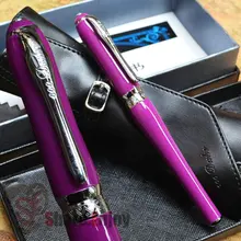 DUKE LADY SERIES PURPLE AND SILVER HOODED FINE NIB FOUNTAIN PEN WITH ORIGINAL BOX