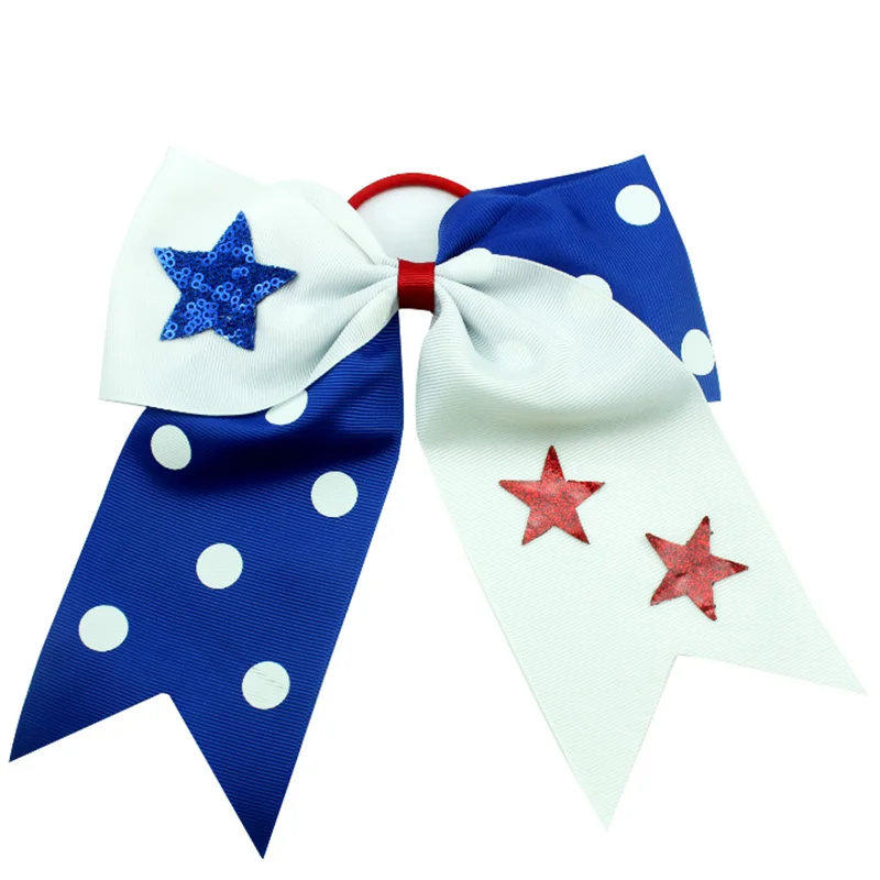 

7 inch Fourth of July Big Bow Knot America bow cheer bows Kids Cotton elastic hair bands headband bows hair clip Accessories 2