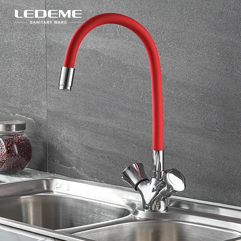 

LEDEME Rainbow Swivel Kitchen Faucet Dual-Handle Red Wine Bar Water Tap Mixer For Kitchen Bathroom, Chrome Polished L4022