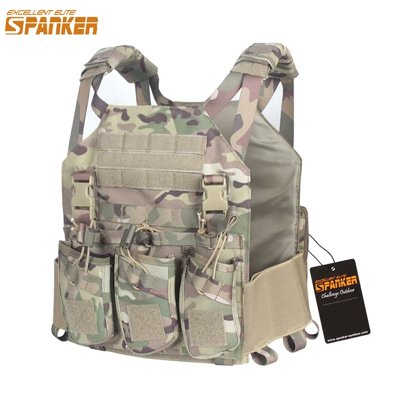 

EXCELLENT ELITE SPANKER Outdoor Tactical Molle Nylon Module Vest + AK Magazine Holster Camo Hunting Combat Training Equipment
