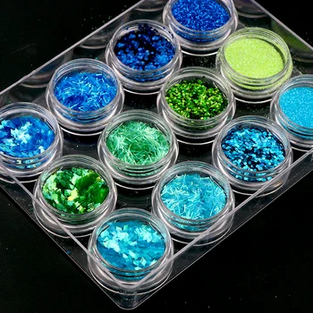 

12Pcs/Lot Mix Colors Style Nail Art Glitter Powder Dust Rhombus Hexagon Strip Spangle Gem Acrylic Gel UV Decoration Manicure