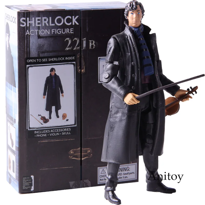 

Sherlock Action Figure Detetive Sherlock Holmes with Phone Violin Skull Poseable Arms PVC Collectible Model Toy