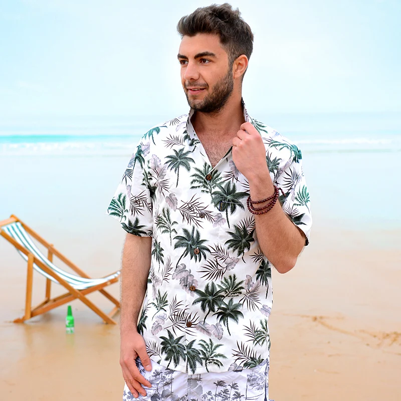 紳士服ハワイ21夏の純粋な綿半袖ハワイシャツ男性印刷アロハシャツシュミーズデプラージュオムa855 Shirt Piece Clothing Indiaclothing Rhinestones Aliexpress