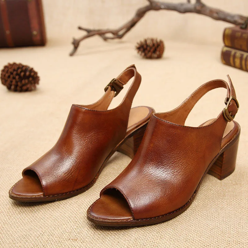 

New female sandals summer fish mouth with retro casual simple leather thick with women's shoes