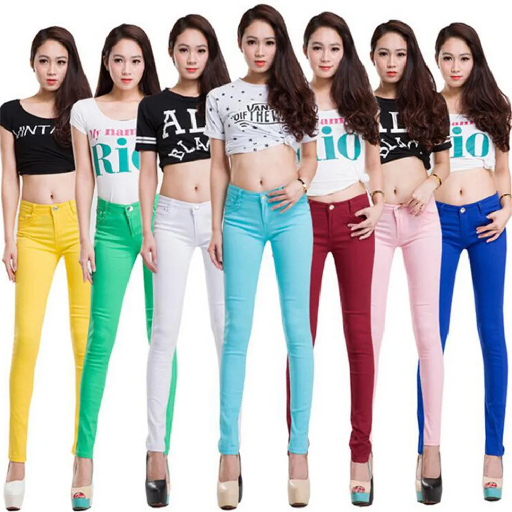 Coton entier sept couleurs pinkycolor élastique force crayon pantalon taille haute jeans femme skinny femmes jeans mujer jean grande taille