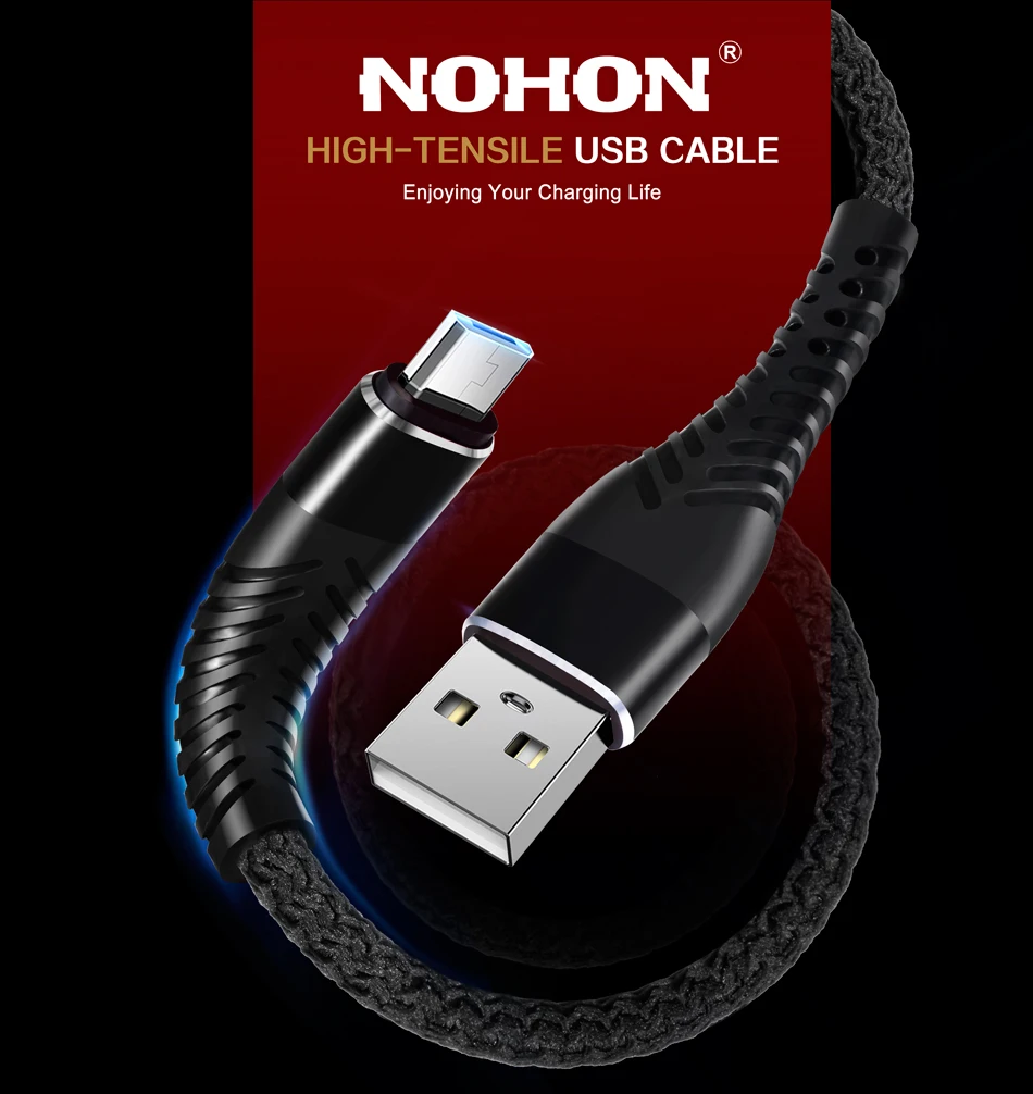 NOHON высокопрочный Micro USB кабель 0,2 м 1 м 2 м 3 м для samsung huawei Xiaomi LG Nokia sony Мобильный телефон Android адаптер зарядное устройство