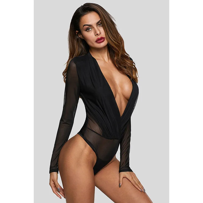 SEBOWEL الأسود شير كم طويل عميق V الرقبة ارتداءها امرأة الجسم أعلى مثير نمط الربيع الخريف الإناث شفافة داخلية S-XXL SEBOWEL الأسود شير كم طويل عميق V الرقبة ارتداءها امرأة الجسم أعلى مثير نمط الربيع الخريف الإناث شفافة داخلية S-XXL