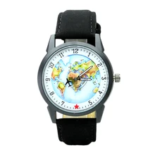 Nuevo reloj informal de cuero para mujer, relojes de cuarzo analógicos Vintage para hombre, reloj de pulsera con mapa del mundo para mujer, reloj azul