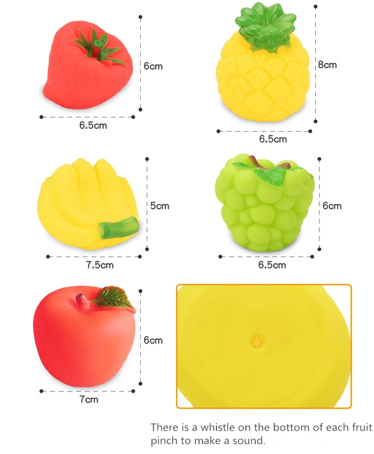 Yuanlebao 5 шт./партия классические разноцветные ПВХ фрукты детские игрушки для ванной душ вода плавающая Сжимаемый писклявый звук мини игрушки для ванной комнаты