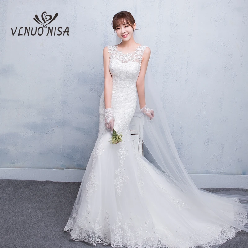

Real Photos Mermaid Wedding Dress Elegant White Lace Beading Appliques Wedding Gown Robe De Mariage Lace Up Princess Bridal Gown