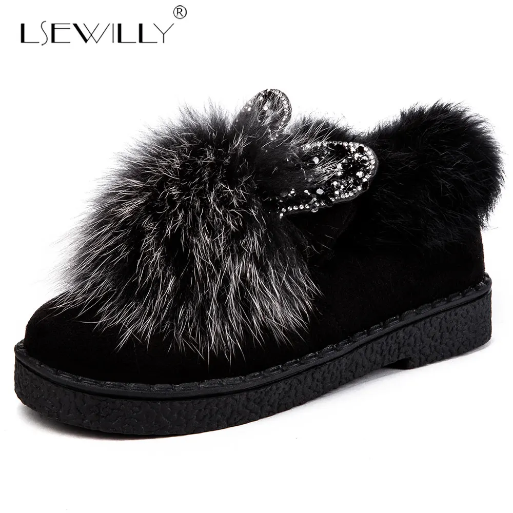

Lsewilly Large Size 30-45 Women Flock Ankle Boots Round Toe With Fur Platform Shoes Woman Flat Heel Winter Gray Boots E365