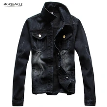 MORUANCLE Mode Männer Zerkratzt Jeans Jacken Schwarz Slim Fit Frühling Jeansjacke Für Männer Plus Größe M-4XL 2017 Neue ankunft