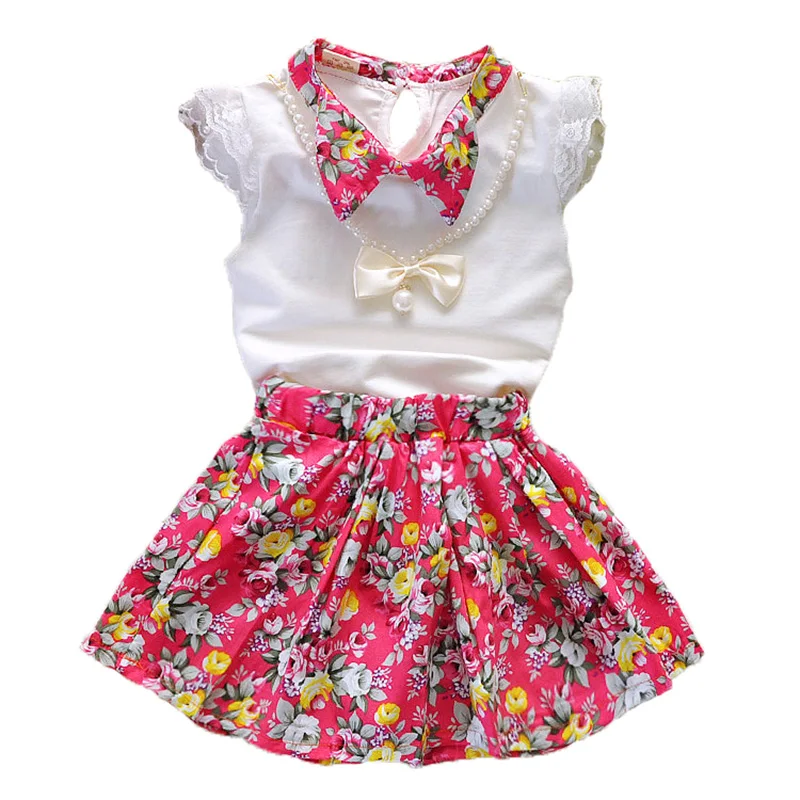 

2017 New Fashion Children Clothing Sets Infant Baby Girls Clothes Floral Skirts White O-Neck Sleeveless Tops For Kids Girls Suit