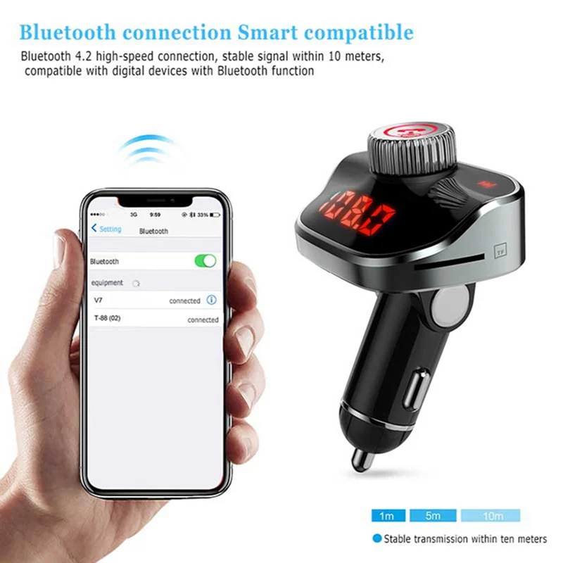 VicTsing Wireless Bluetooth Car FM Transmitter Mp3 Player 5V 3.1A Car Hands-free Dual USB Touch Screen Red Screen Car MP3 Kit    (20)