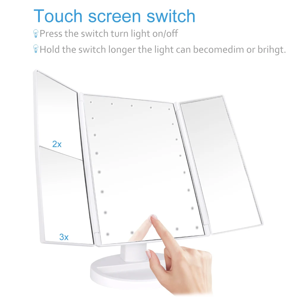 21 LEDs Folding Lamp Luminous Makeup Mirror 2X/3X Magnifying 180 degree Rotating Adjustable Tableto