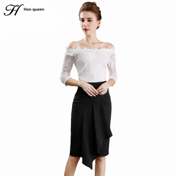 

H Han Queen Women's Sets Stereo Flowers Hollow Out Lace Crop Tops And Skirt Set Sexy Tracksuit Casual Work Ruffles Skirt Suit