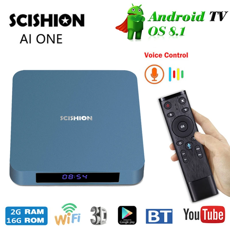 

SCISHION AI ONE Android 8.1 Smart TV Box Rockchip 3328 2GB RAM16GB ROM 2.4G WiFi USB3.0 BT4.0 Set Top Box With Voice Control